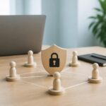 中小企業の生成AI利用で確認したいアカウント管理と権限設定のアイキャッチ画像。中小企業のAI利用で見落としやすい情報セキュリティ対策｜アカウント管理と権限設定の確認項目をイメージした図。